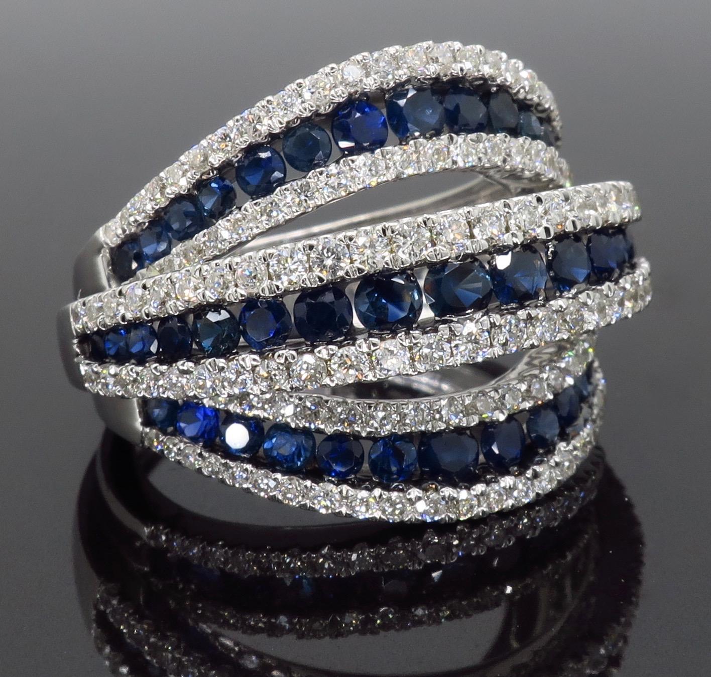 Diamond and Blue Sapphire Cocktail Ring 3