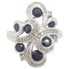 Diamond & Blue Sapphire Cocktail Ring in White Gold