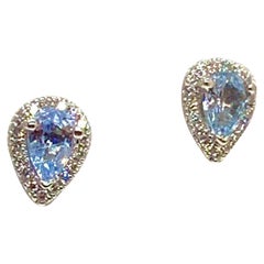 Diamond Blue Sapphire Earrings 18k White Gold 0.7 TCW Certified