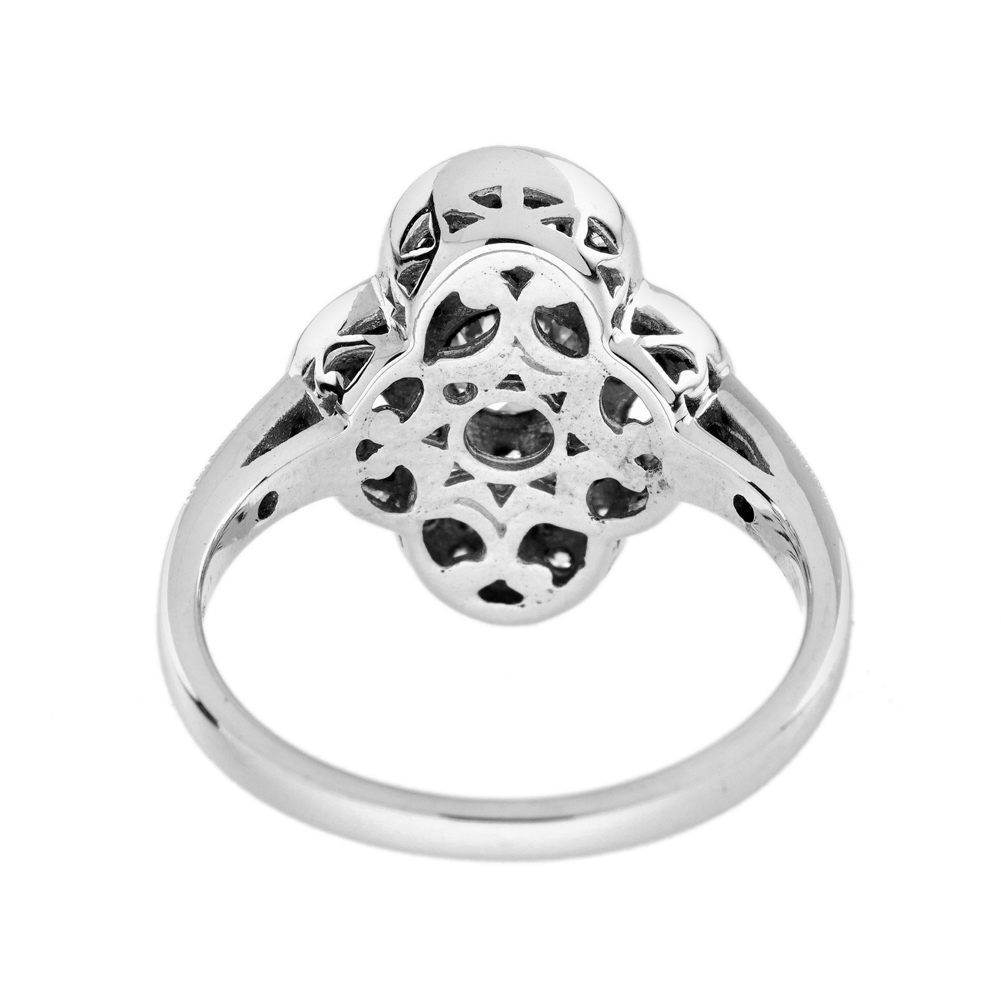 Diamant & Blauer Saphir Edwardian Style Cluster 14K Weißgold Ring (Rundschliff) im Angebot