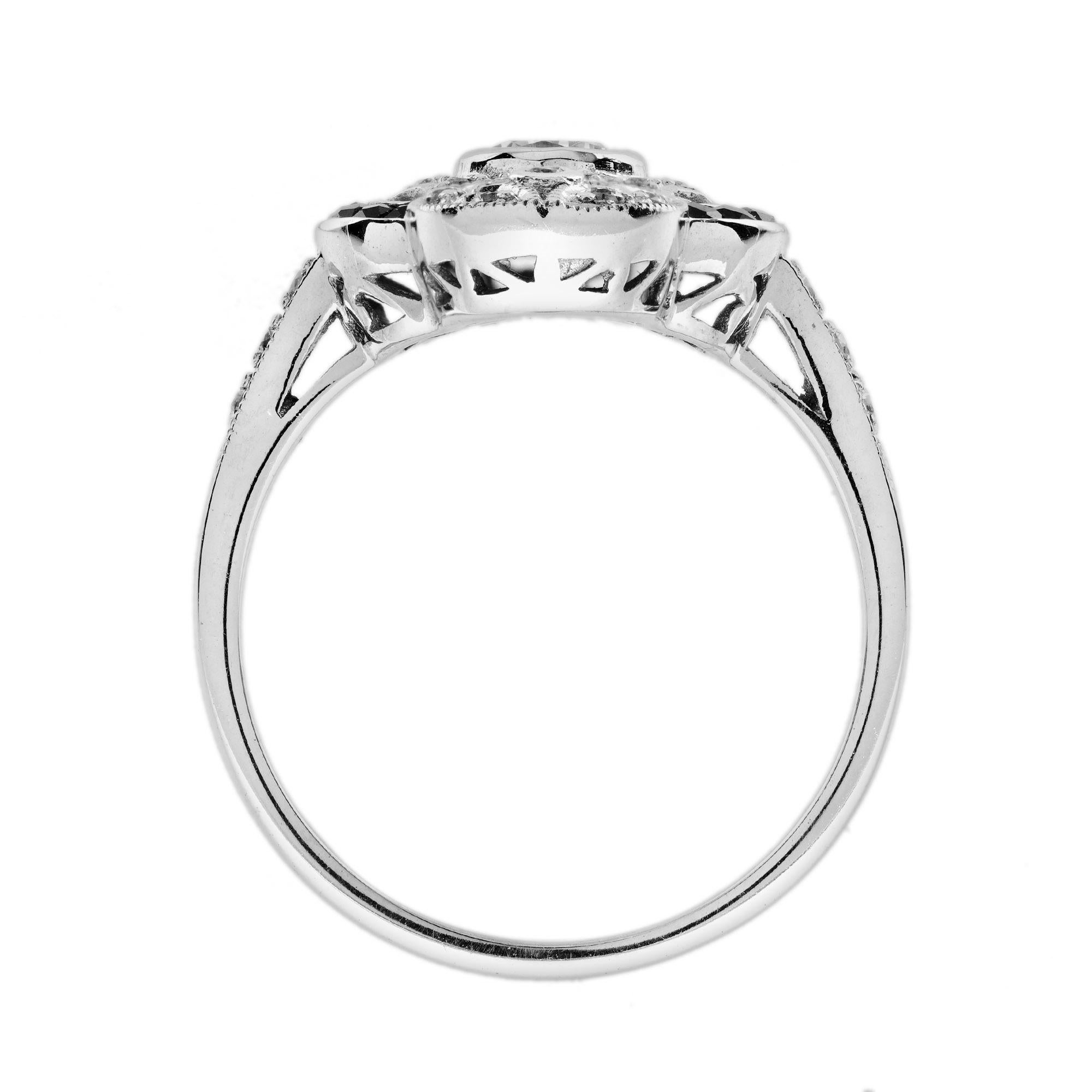 Diamant & Blauer Saphir Edwardian Style Cluster 14K Weißgold Ring im Zustand „Neu“ im Angebot in Oakton, VA