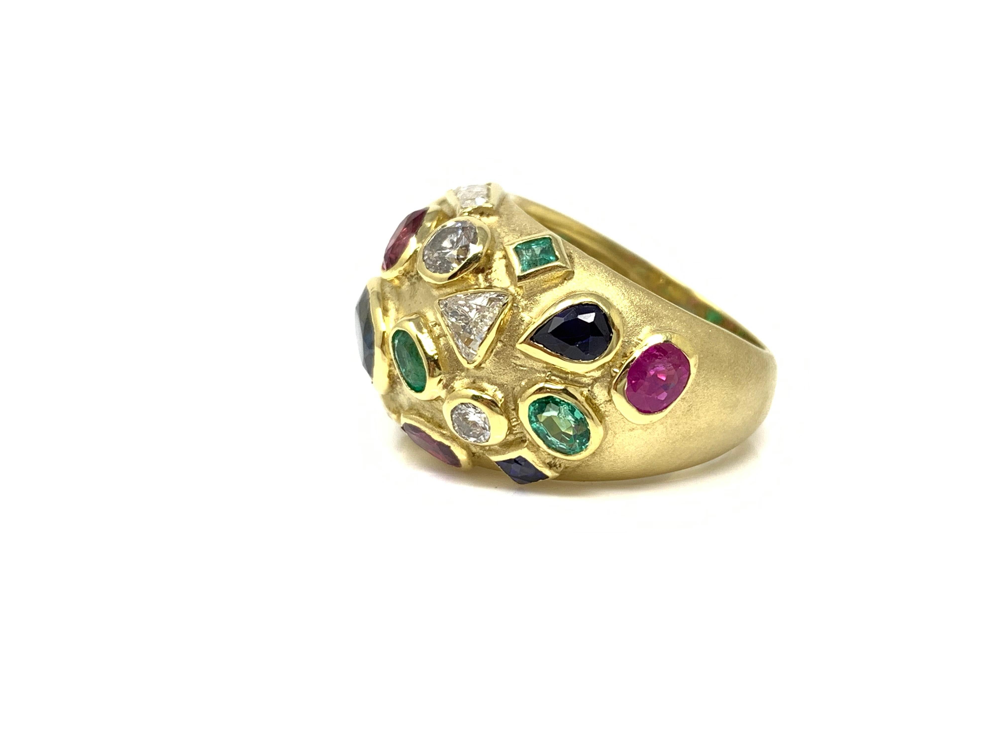 Diamond, Blue Sapphire, Emerald and Ruby Ring in 18 Karat Gold 4