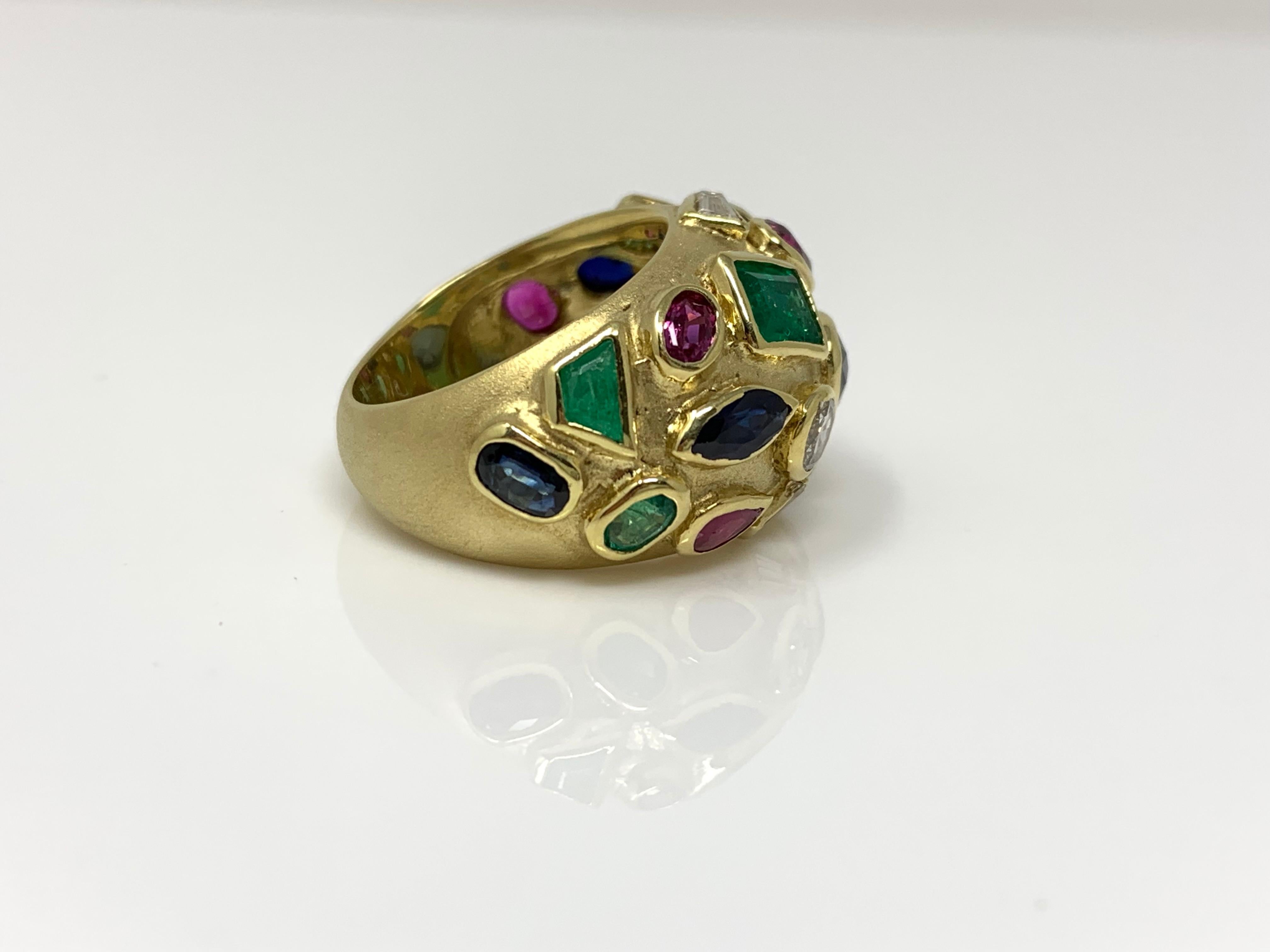 Diamond, Blue Sapphire, Emerald and Ruby Ring in 18 Karat Gold 5