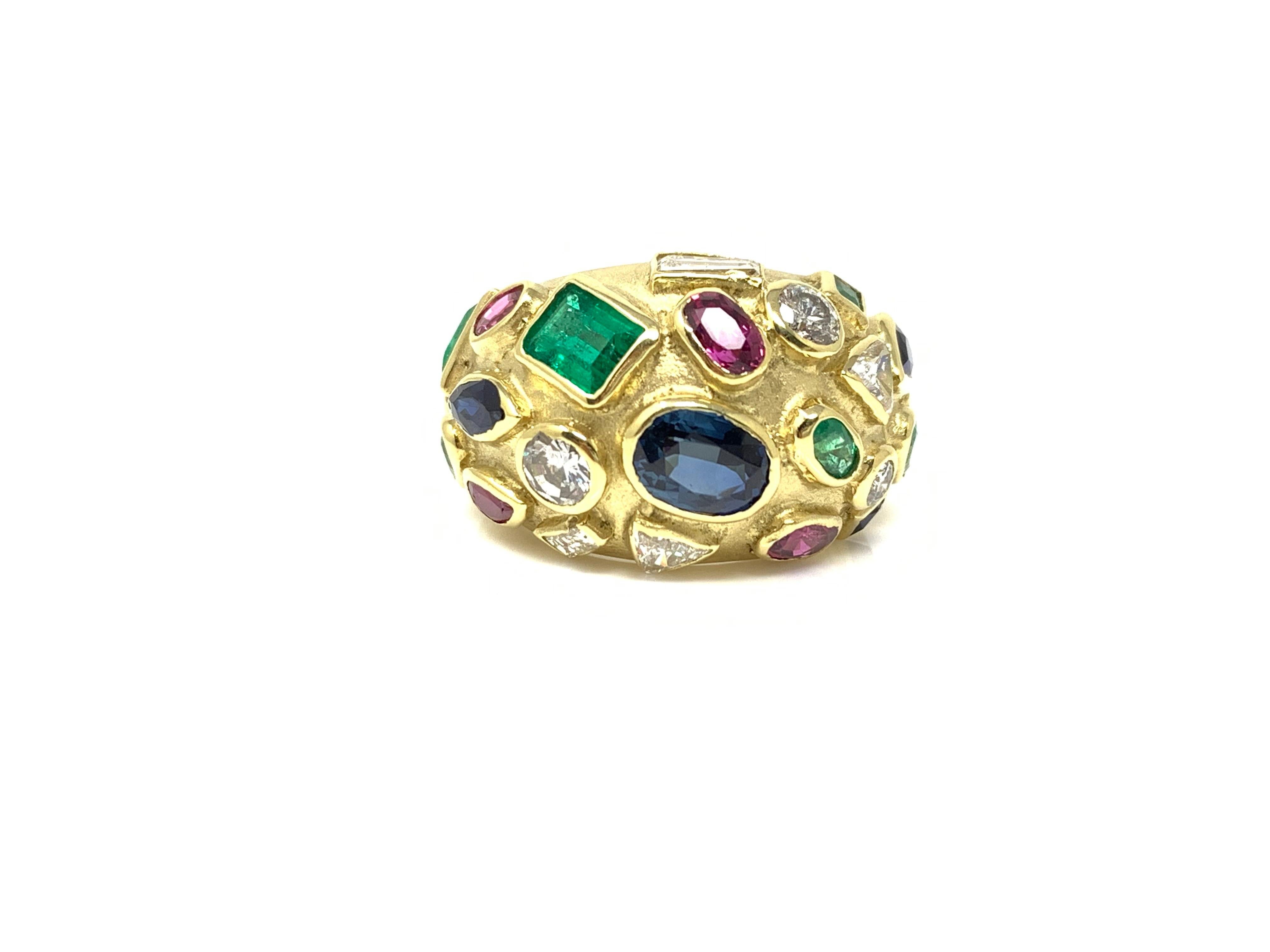 Diamond, Blue Sapphire, Emerald and Ruby Ring in 18 Karat Gold 1