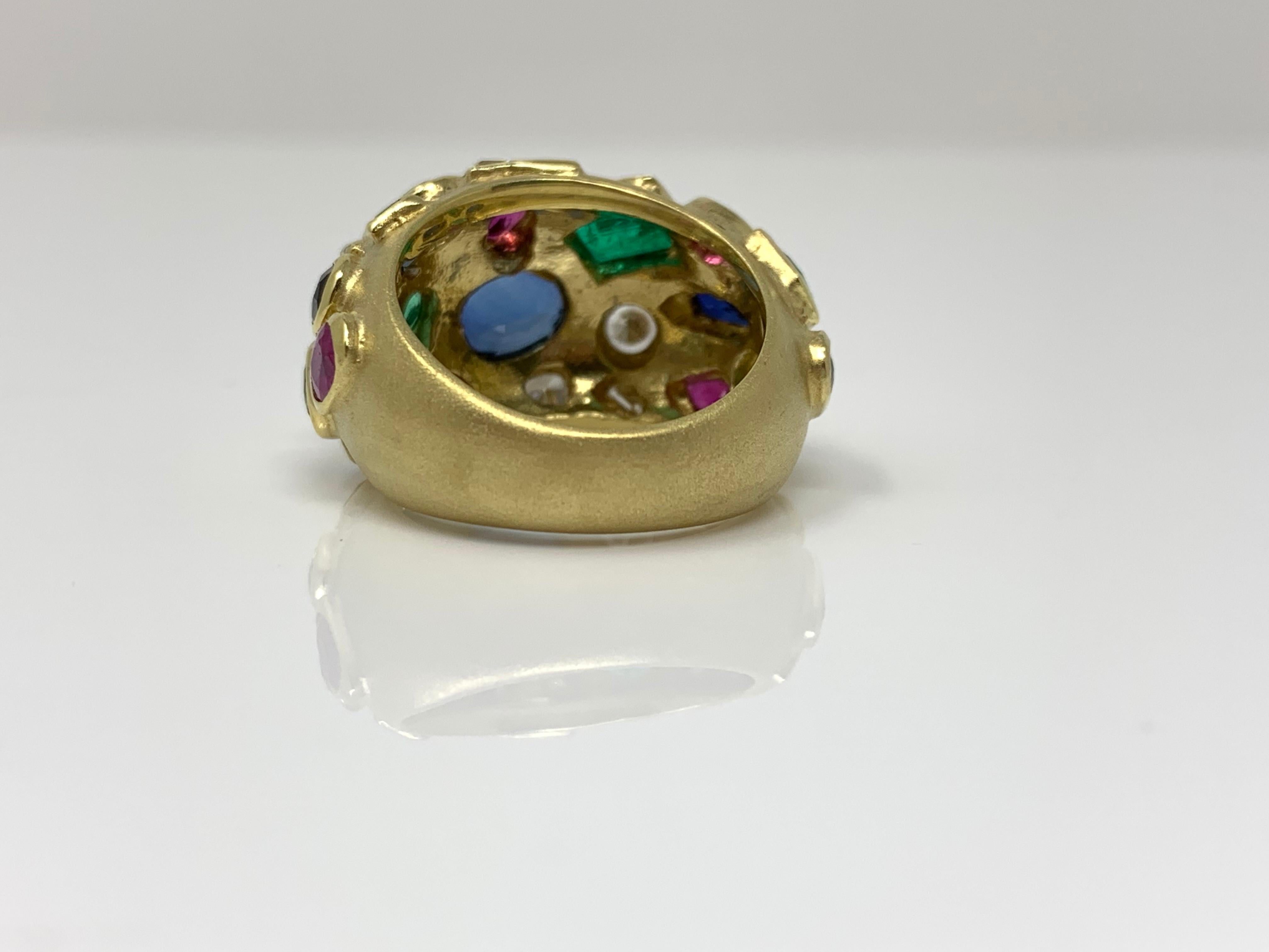 Diamond, Blue Sapphire, Emerald and Ruby Ring in 18 Karat Gold 2