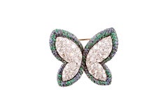 Diamond Blue Sapphire Emerald Butterfly Brooch