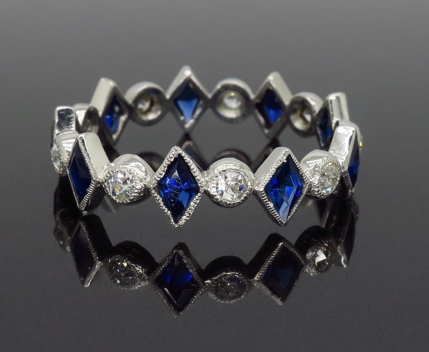 Diamond and Blue Sapphire Eternity Band In Excellent Condition In Webster, NY