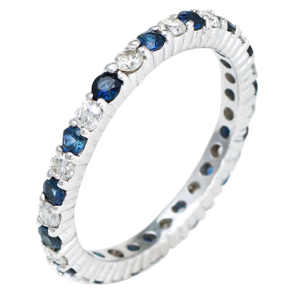 Diamond Blue Sapphire Eternity Ring 5.75 Vintage 14 Karat Gold Estate Jewelry