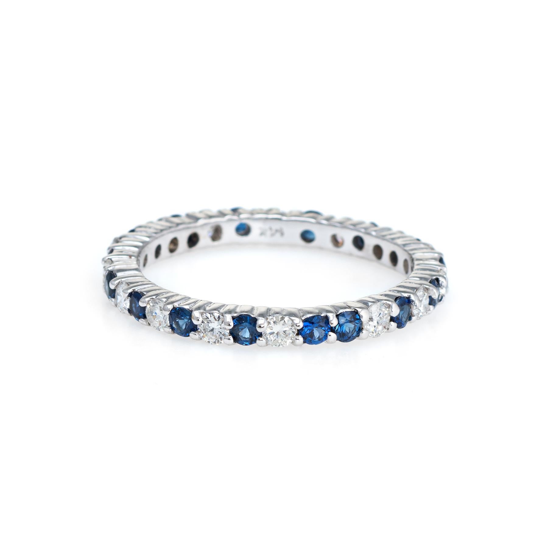 Modern Diamond Blue Sapphire Eternity Ring 5.75 Vintage 14 Karat Gold Estate Jewelry