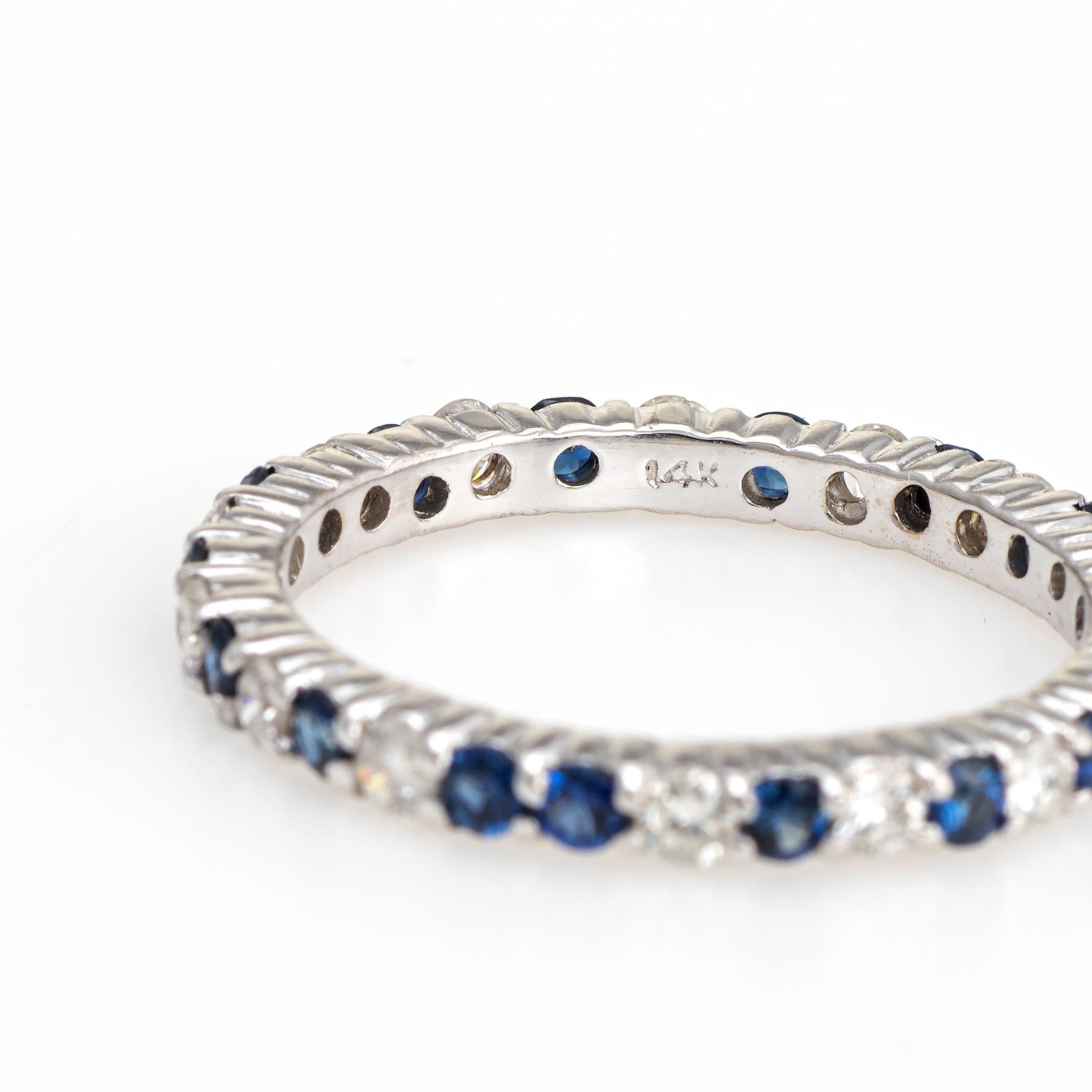 Round Cut Diamond Blue Sapphire Eternity Ring 5.75 Vintage 14 Karat Gold Estate Jewelry