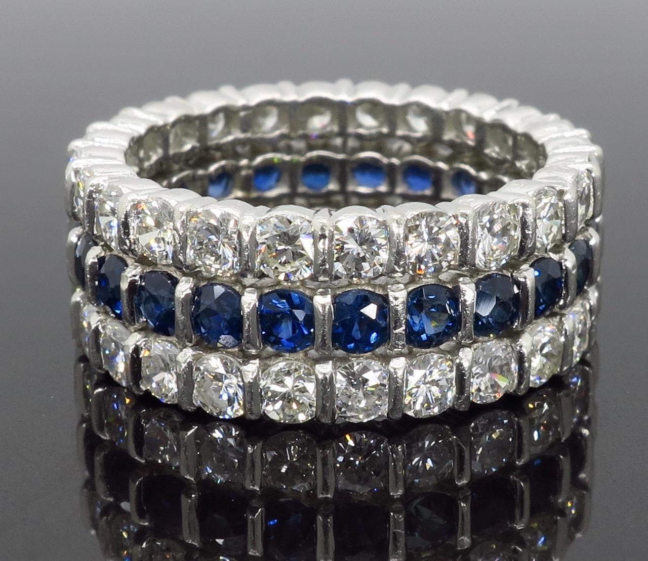 Round Cut Diamond and Blue Sapphire Eternity Ring in Platinum