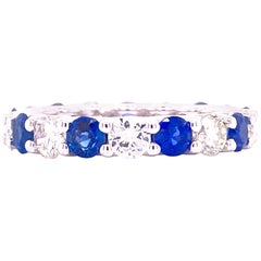 Diamond Blue Sapphire Eternity Wedding Band 18 Karat White Gold