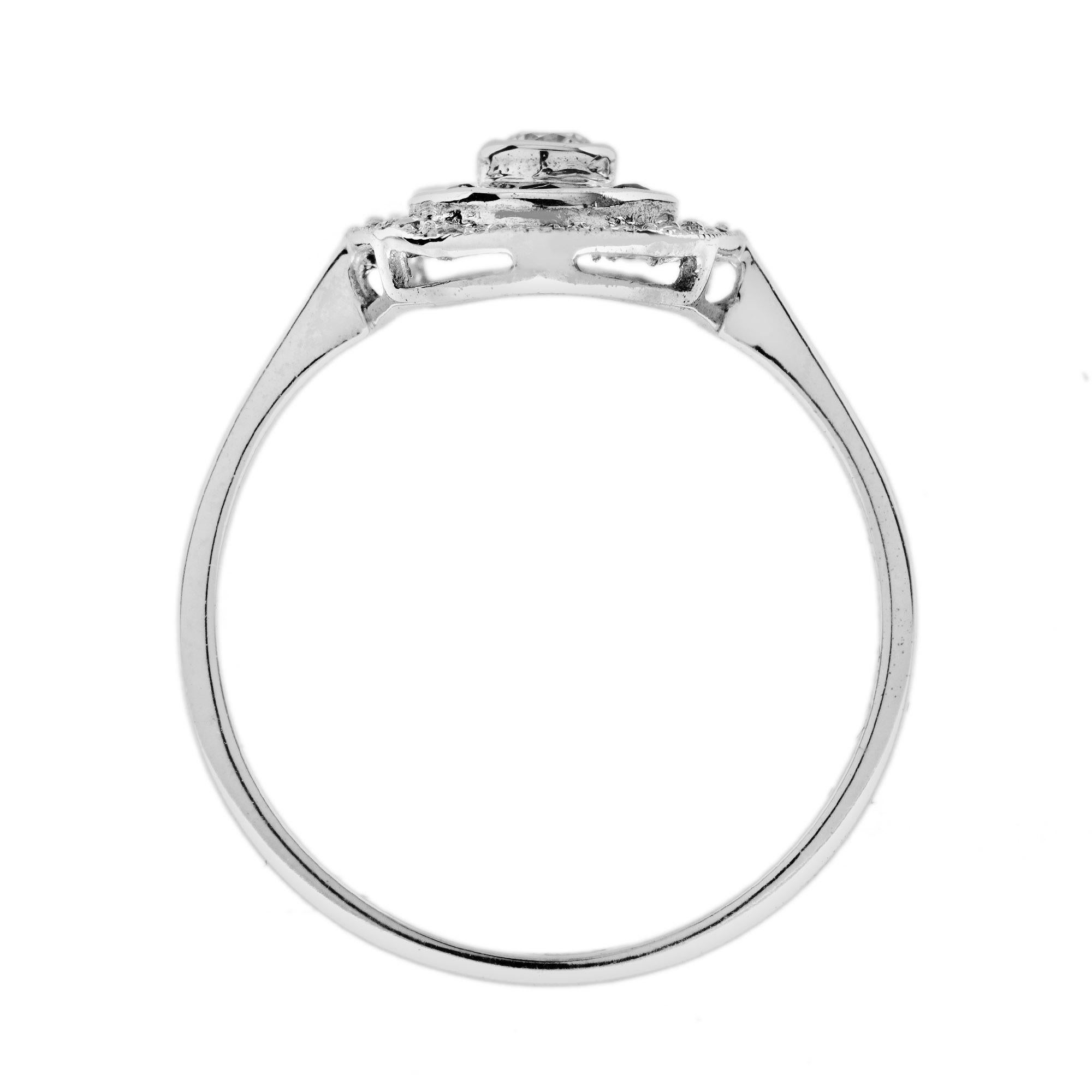 Bague en or blanc 14K avec diamant et saphir bleu en forme d'éventail de style Art déco et de forme ovale Neuf - En vente à Oakton, VA