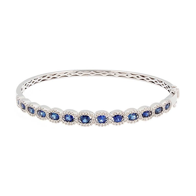 Women's Diamond Blue Sapphire Gold Bracelet