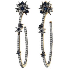 Diamond Blue Sapphire Hoop Earrings