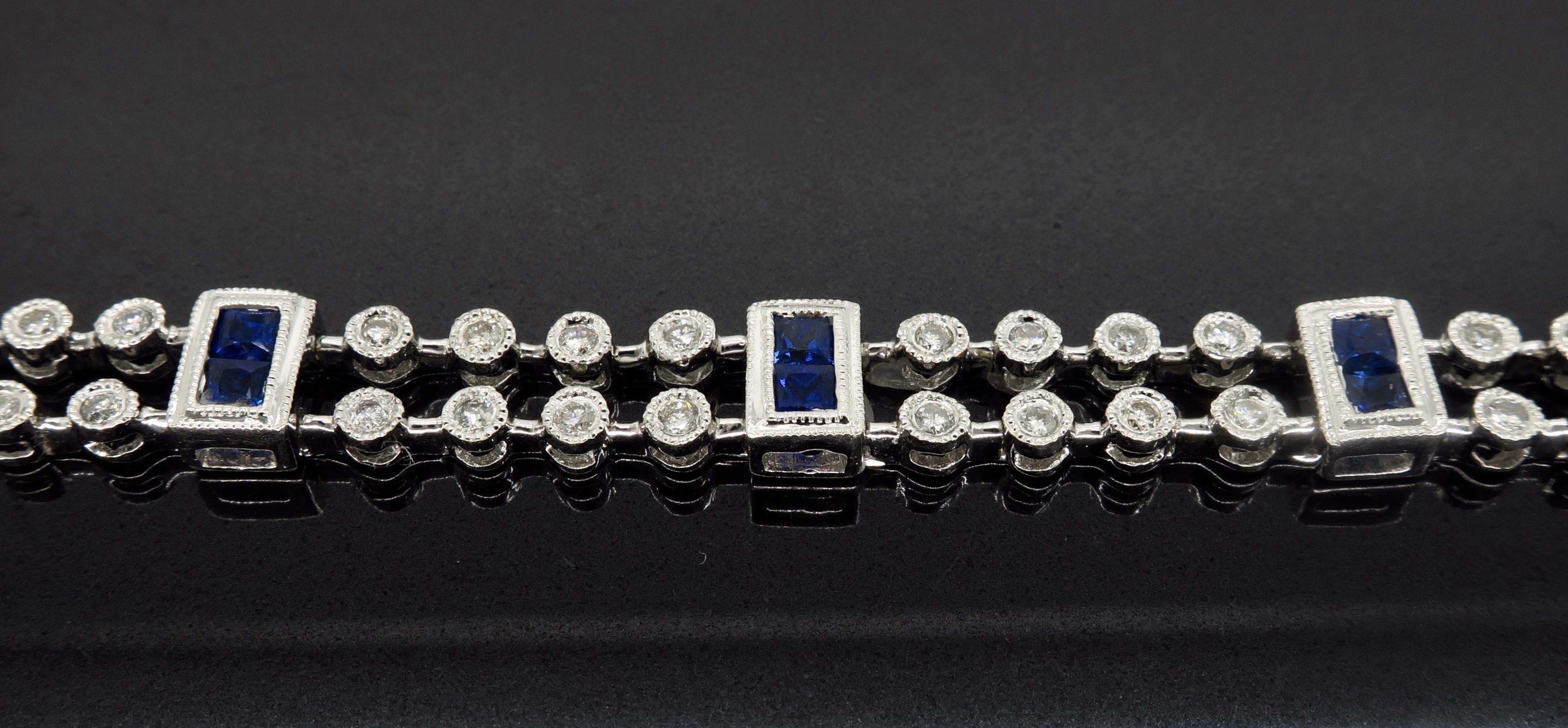 Diamond and Blue Sapphire Link Bracelet in 18 Karat White Gold 1