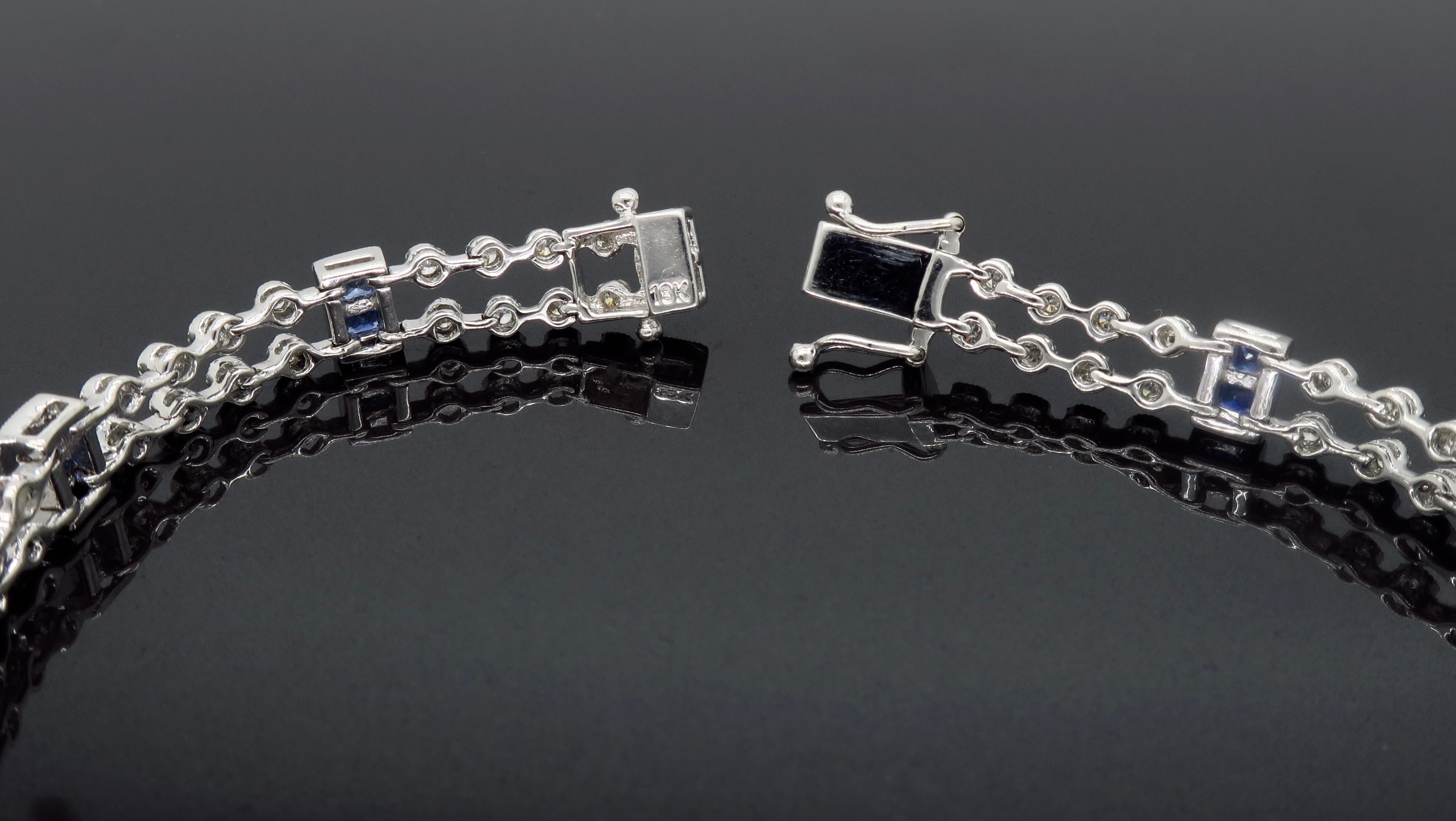 Diamond and Blue Sapphire Link Bracelet in 18 Karat White Gold 2
