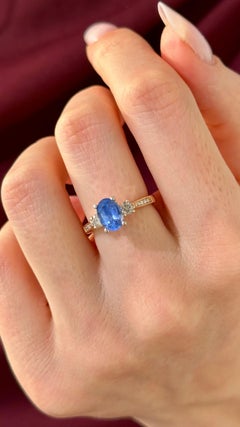 Anello con diamante e zaffiro blu da donna in oro 14k 1,67 TCW certificato
