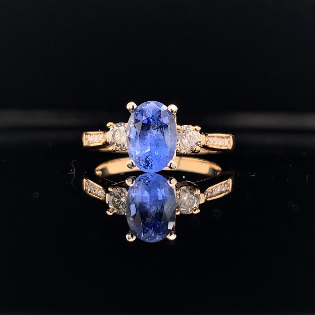 Diamond Blue Sapphire Ring 14k Gold Women 1.67 TCW Certified For Sale 1