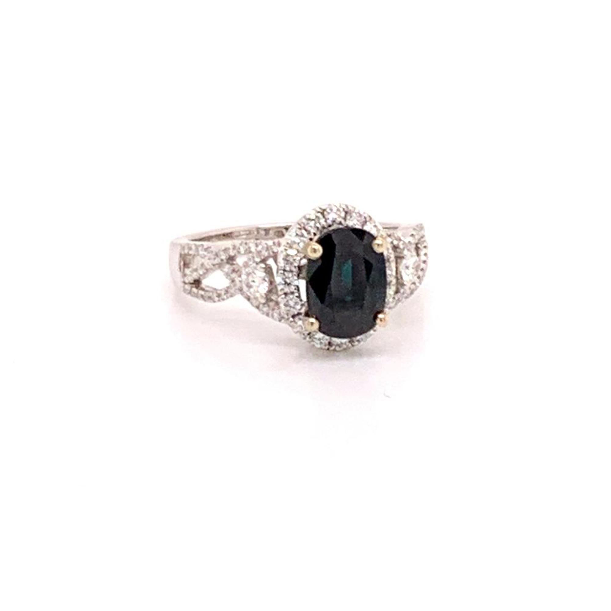 Natural Sapphire Diamond Ring 6.5 18k White Gold 2.59 TCW Certified In New Condition For Sale In Brooklyn, NY