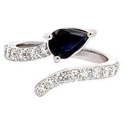 Diamond & Blue Sapphire Ring in 14K White Gold with Natural Diamonds. 1.00ct Sap