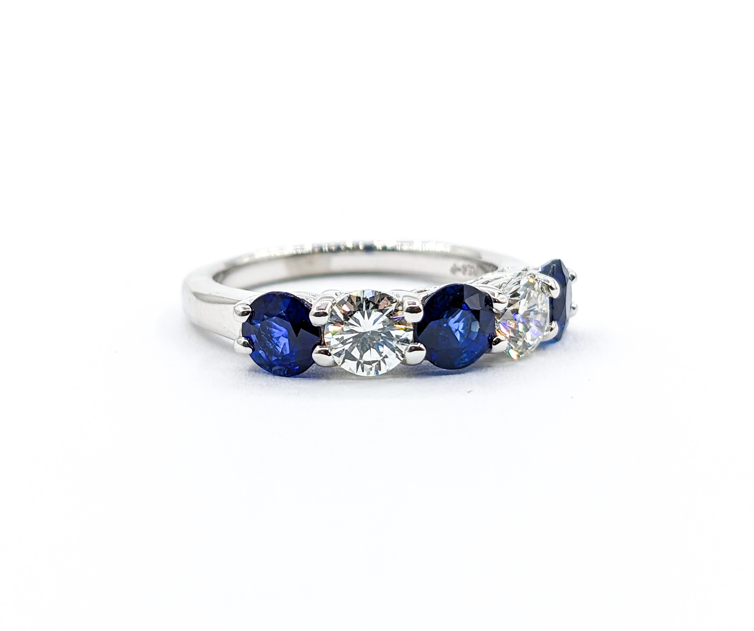 Women's or Men's Diamond & Blue Sapphire Ring in Platinum For Sale