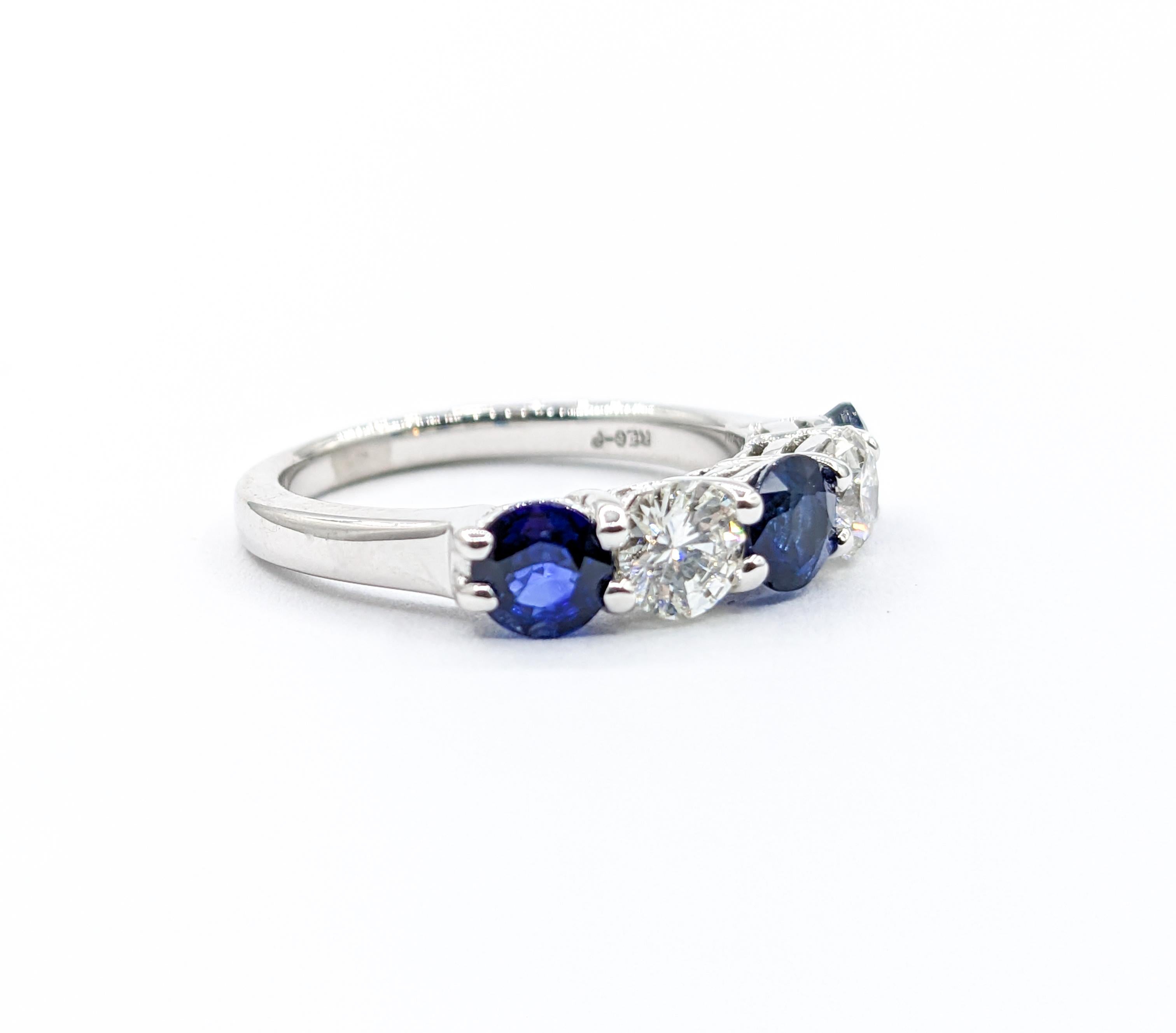 Diamond & Blue Sapphire Ring in Platinum For Sale 1