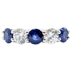 Diamond & Blue Sapphire Ring in Platinum