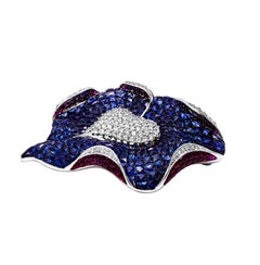 Diamond, Blue Sapphire & Ruby Brooch