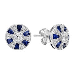 Vintage Diamond Blue Sapphire Stud Earrings