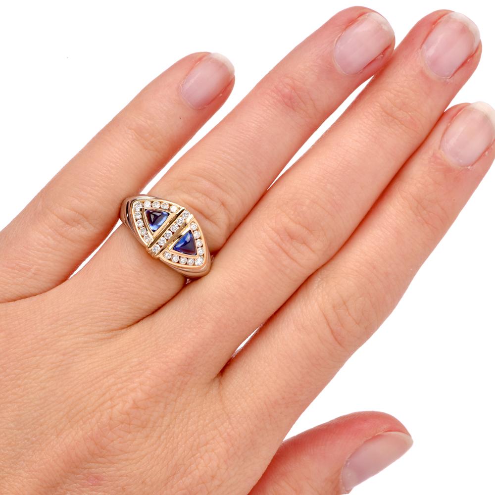 Round Cut Diamond Blue Sapphire Unisex Platinum Gold Ring