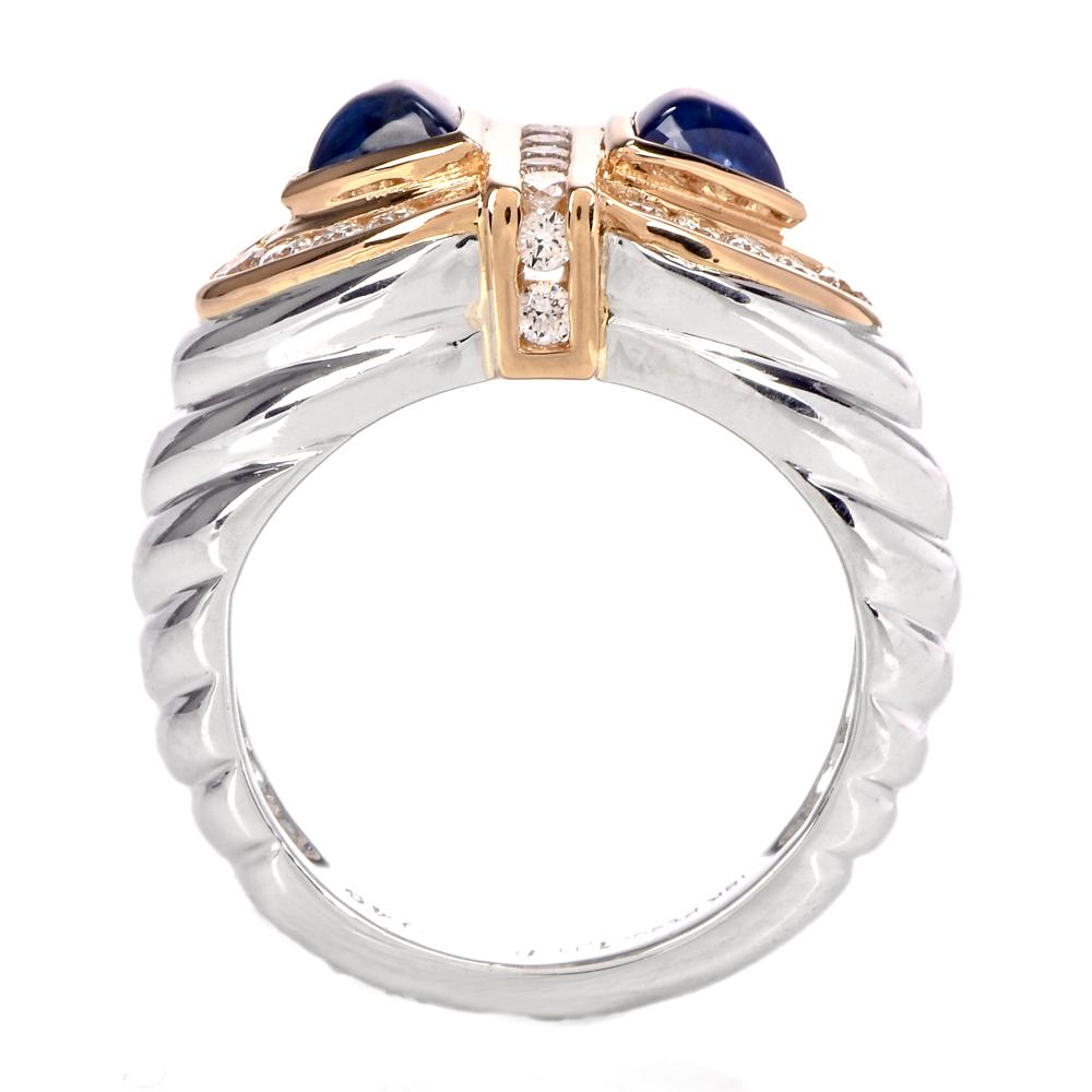 Men's Diamond Blue Sapphire Unisex Platinum Gold Ring