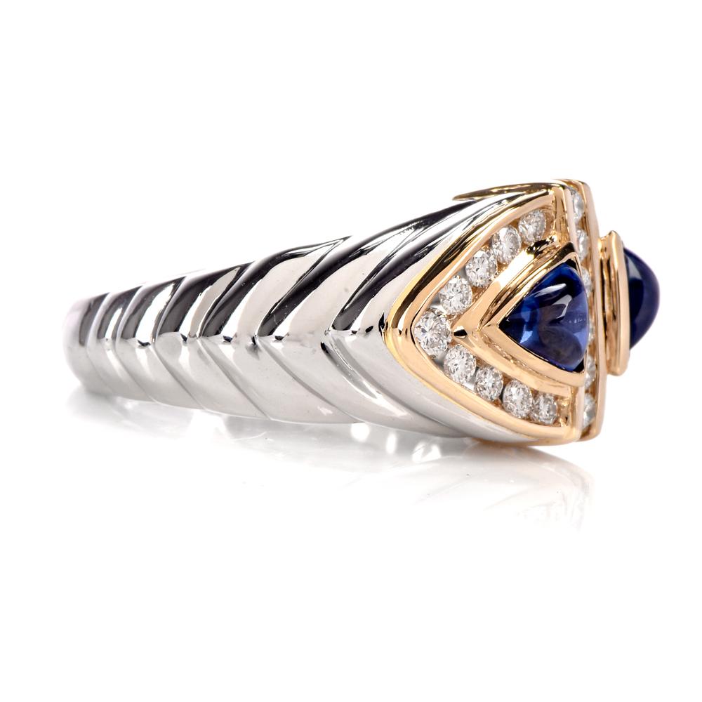 Diamond Blue Sapphire Unisex Platinum Gold Ring 1