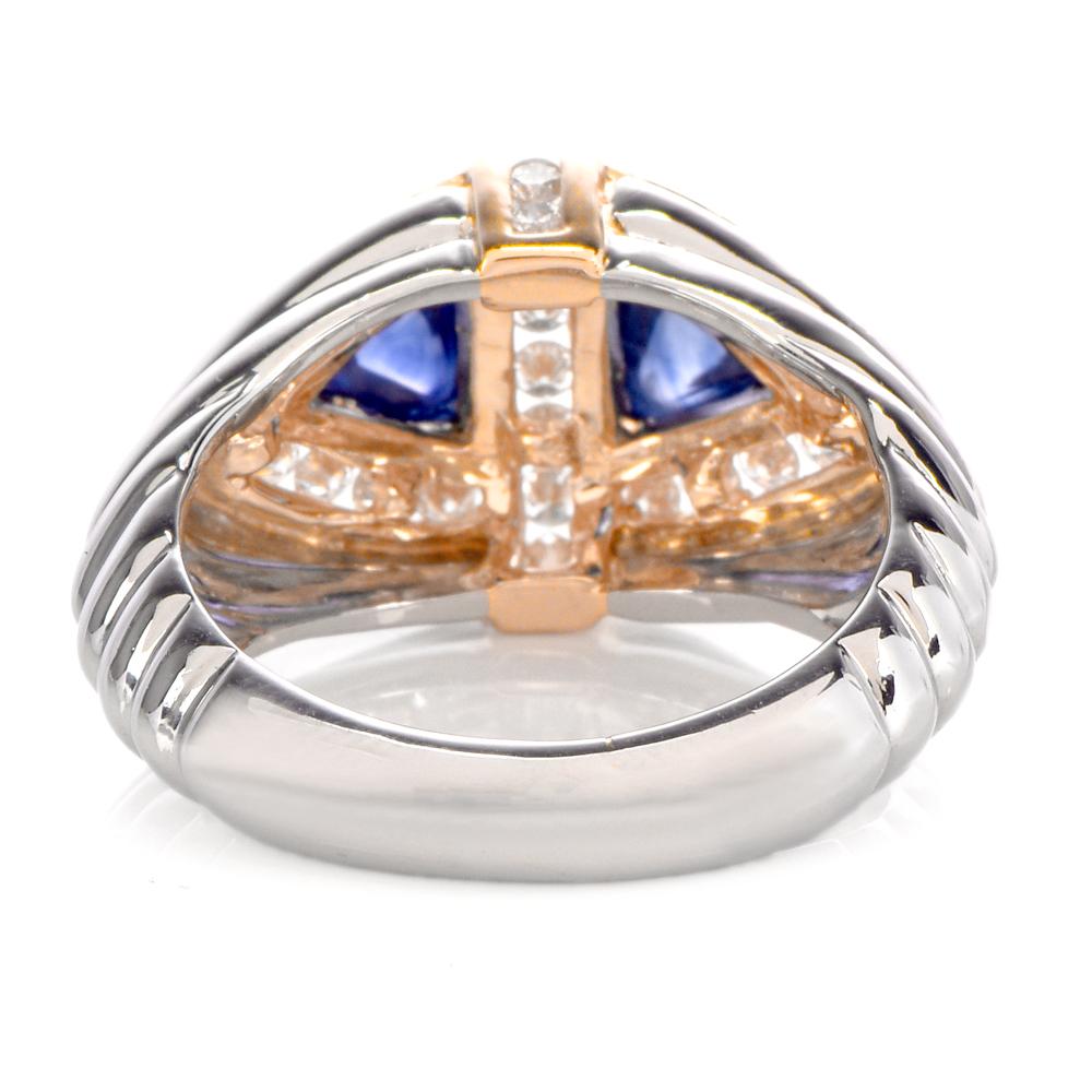 Diamond Blue Sapphire Unisex Platinum Gold Ring 2