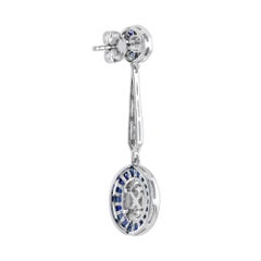 Boucles d'oreilles pendantes en or blanc, diamant et saphir bleu, d'inspiration Vintage Art Deco