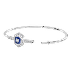 Diamond & Blue Sapphire Vintage Inspired Art Deco Style Openwork Bangle