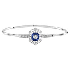 Diamond & Blue Sapphire Vintage Inspired Art Deco Style Openwork Bangle