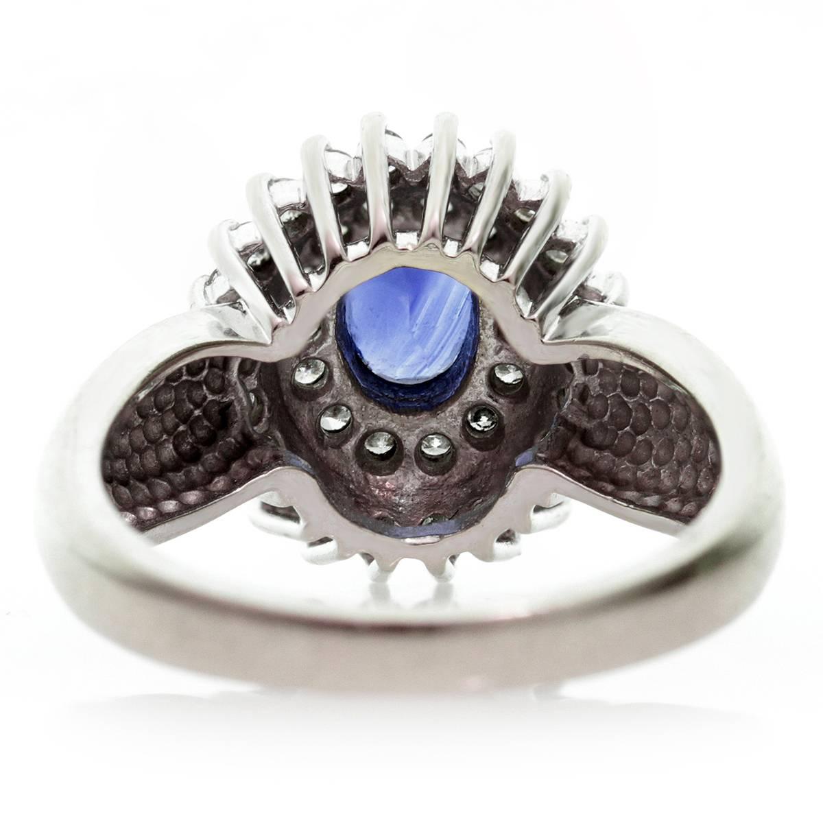 Women's Diamond Blue Sapphire White Gold Ring For Sale