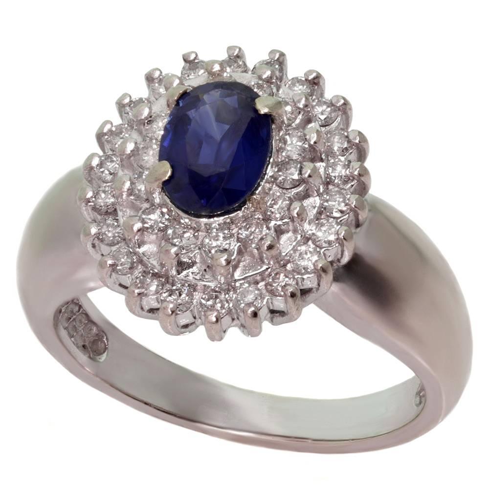 Diamond Blue Sapphire White Gold Ring For Sale