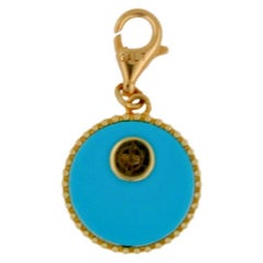 Diamond Blue Teal Turquoise Hamsa Hand Palm 18 Karat Yellow Gold Medallion Charm