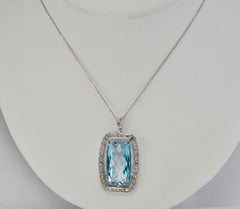 Diamond Blue Topaz Pendant Enhancer Necklace 14K White Gold