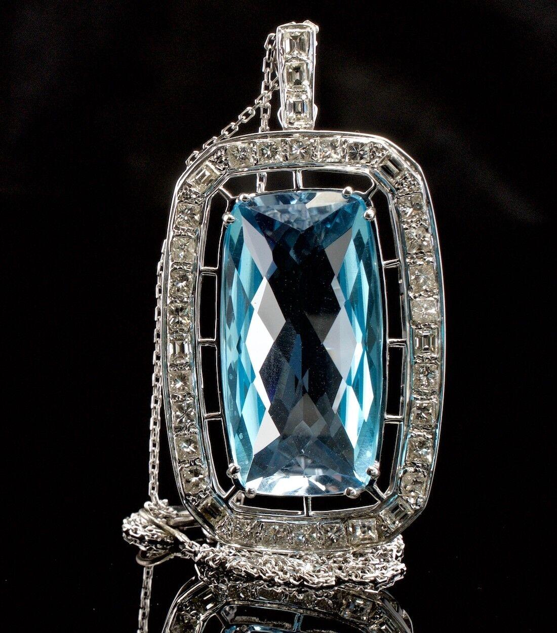 Mixed Cut Diamond Blue Topaz Pendant Enhancer Necklace 14K White Gold For Sale