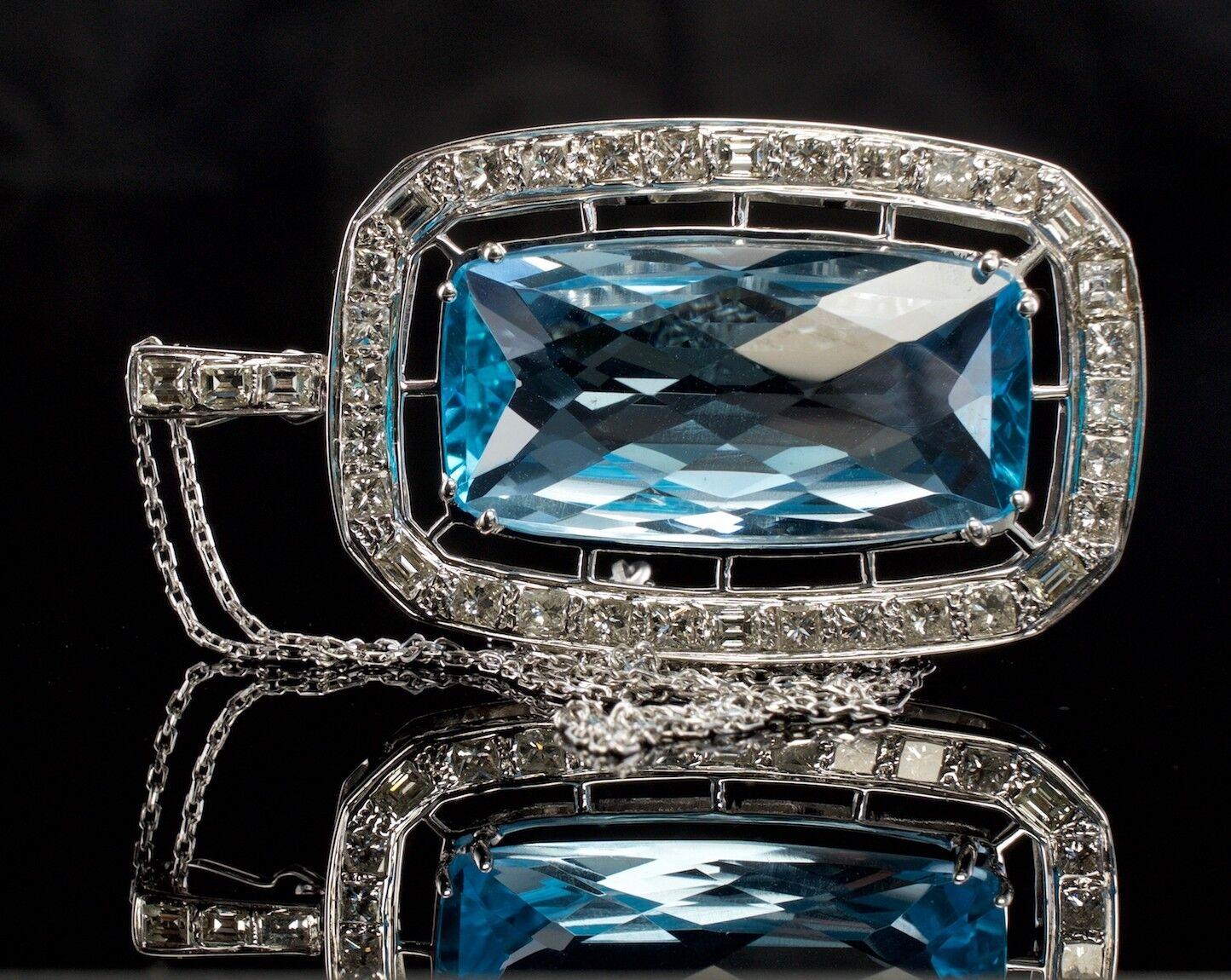 Diamond Blue Topaz Pendant Enhancer Necklace 14K White Gold In Good Condition For Sale In East Brunswick, NJ