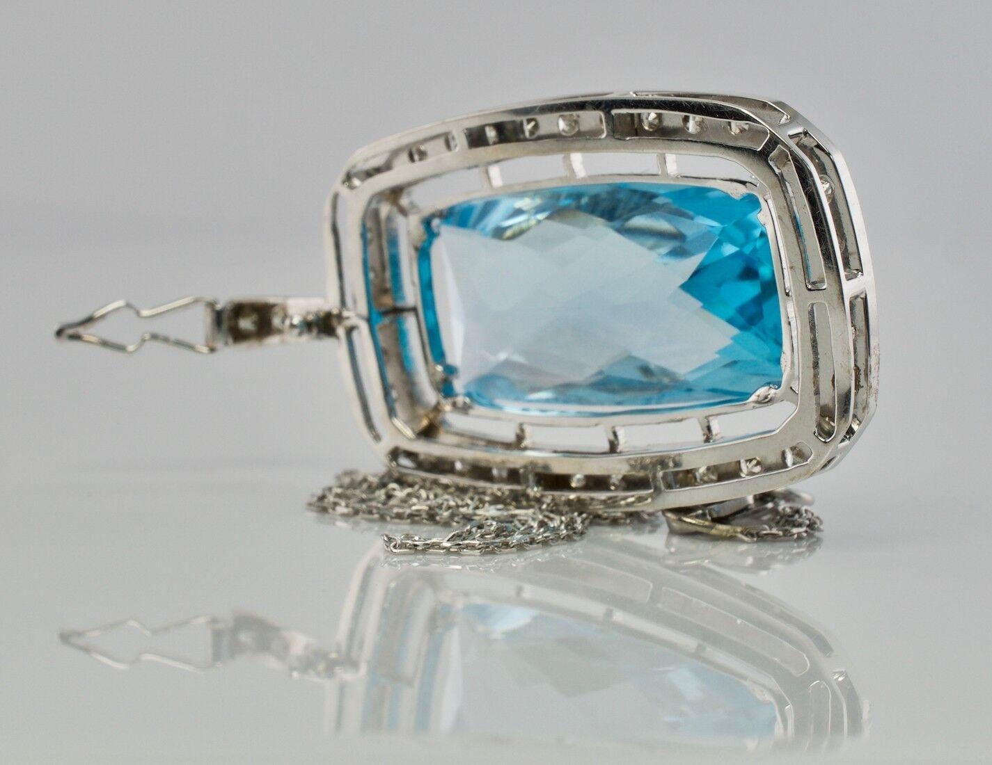 Diamant-Blauer Topas-Anhänger-Anhänger-Halskette 14K Weißgold im Angebot 1