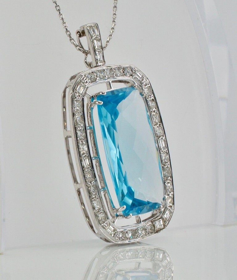 Blue Topaz & Diamond Bar Pendant Necklace