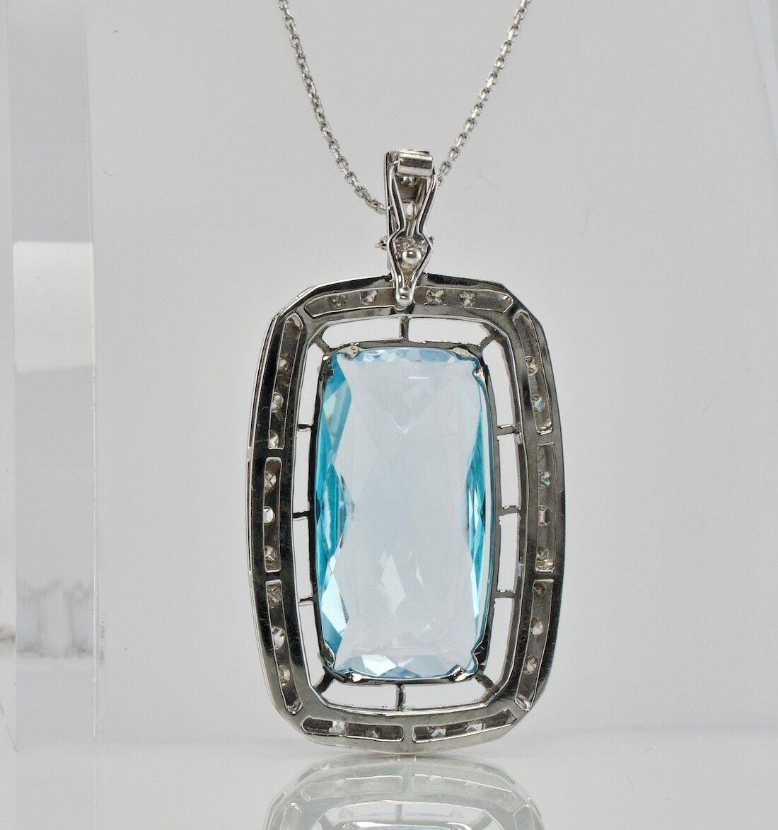 Diamond Blue Topaz Pendant Enhancer Necklace 14K White Gold For Sale 4