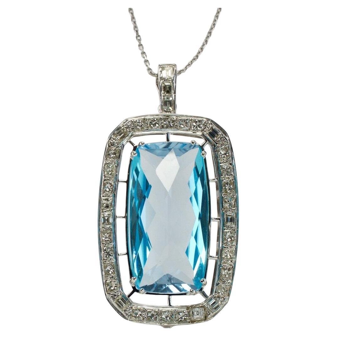 Diamond Blue Topaz Pendant Enhancer Necklace 14K White Gold For Sale