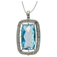 Diamond Blue Topaz Pendant Enhancer Necklace 14K White Gold