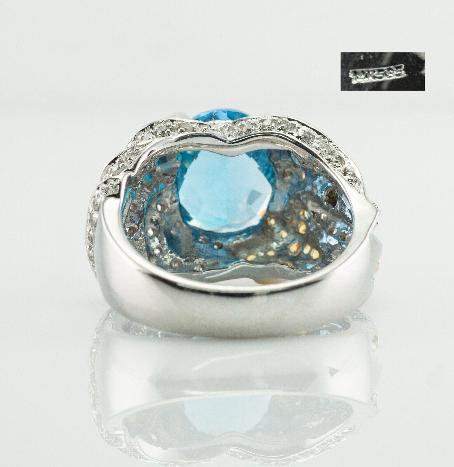 Diamond Blue Topaz Ring 14K White Gold Cocktail In Good Condition For Sale In East Brunswick, NJ