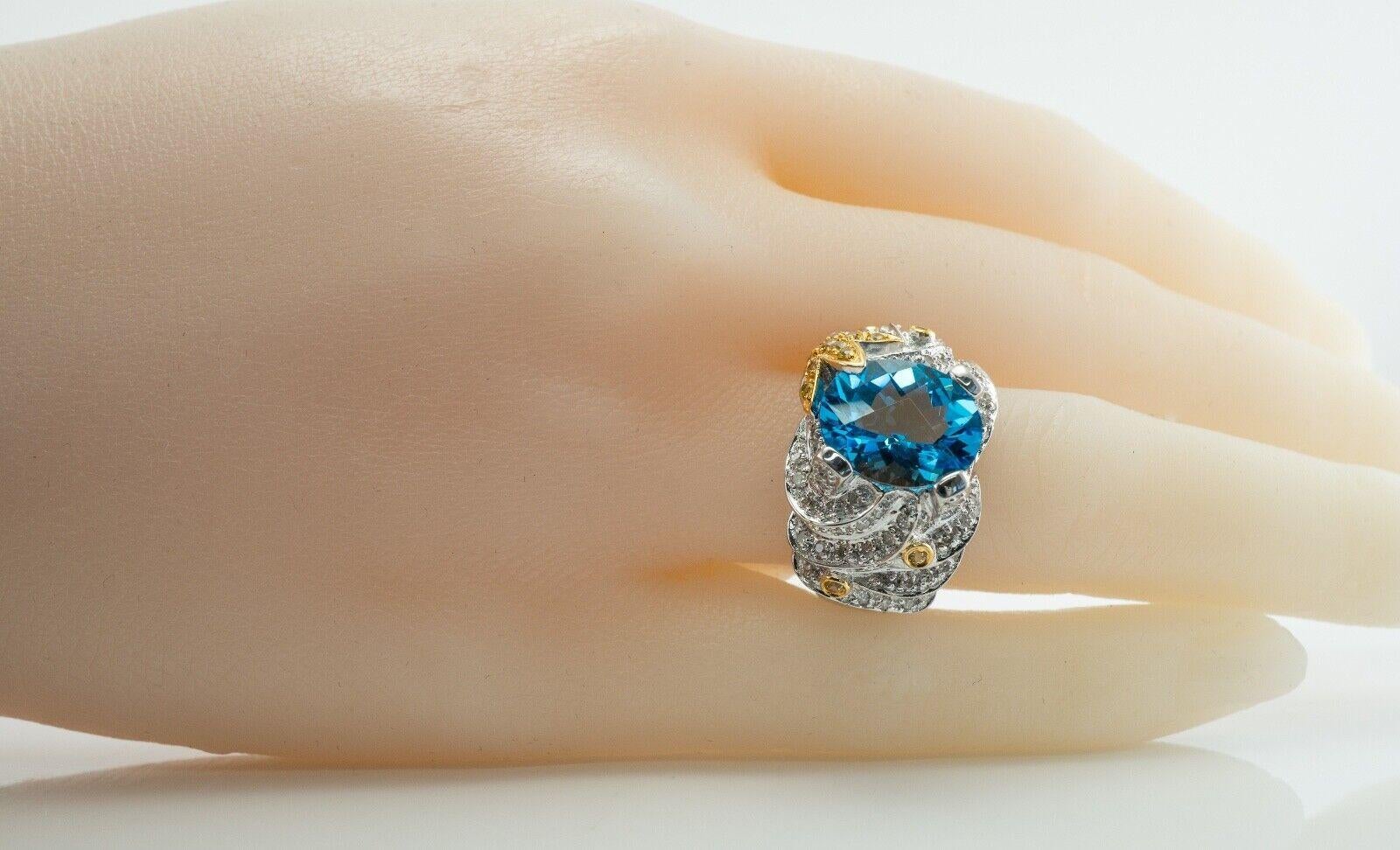 Diamond Blue Topaz Ring 14K White Gold Cocktail For Sale 3